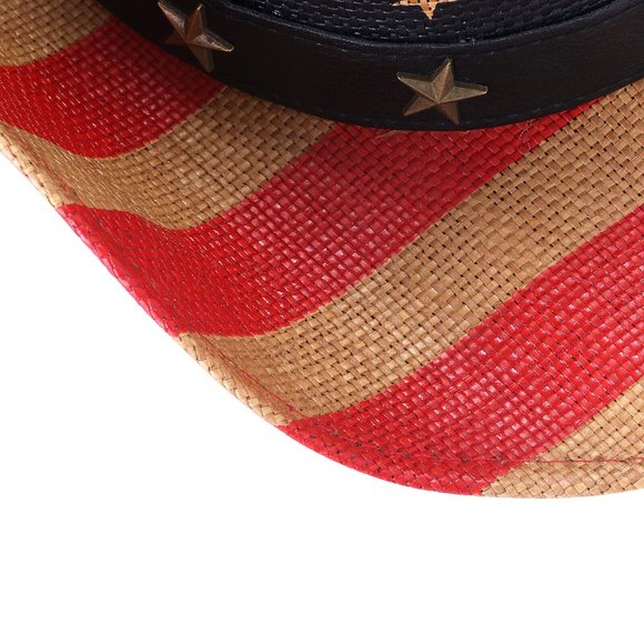 Men's American Flag Cowboy Hat, Striped Western Tea-Stained‎ USA Shape-It Brim - Picture 6 of 6